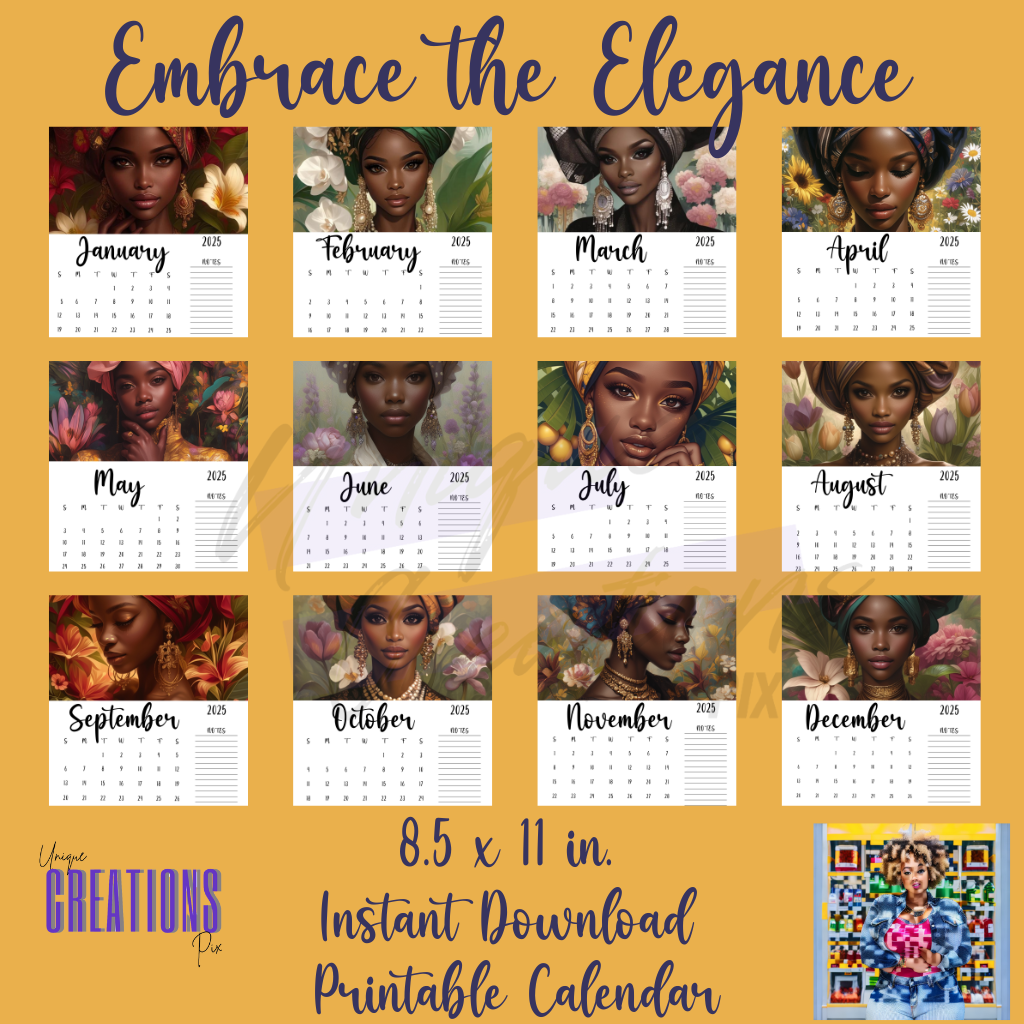 Embrace the Elegance  Instant Download  & Printable Calendar