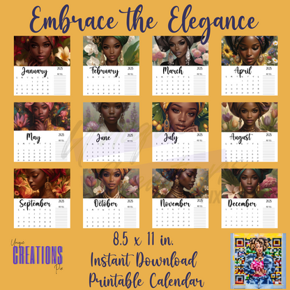 Embrace the Elegance  Instant Download  & Printable Calendar